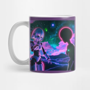 Anime Girl Robot with Alien Mug